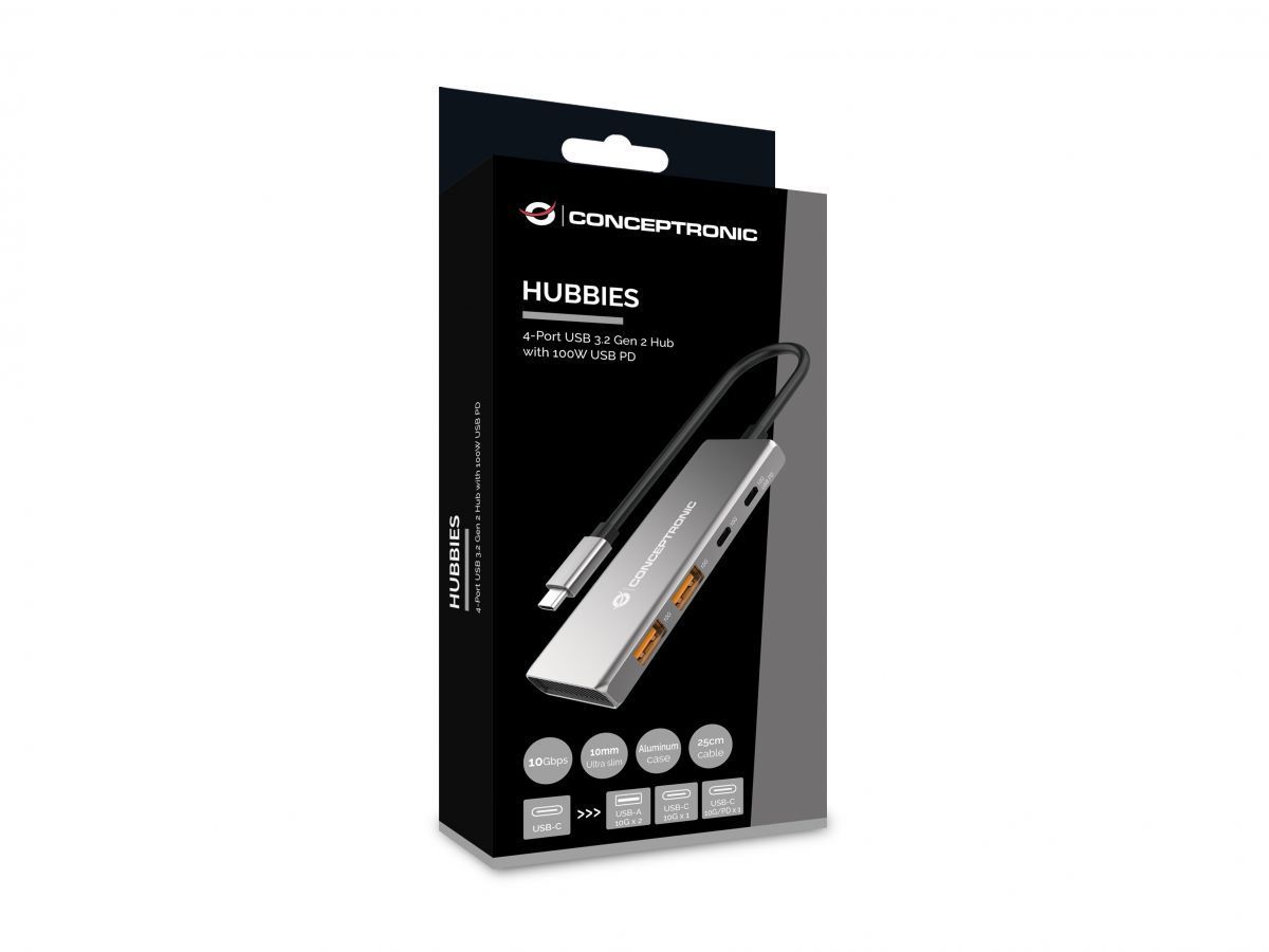 Conceptronic HUBBIES15G 4-Port USB3.2 Gen 2 Hub Grey