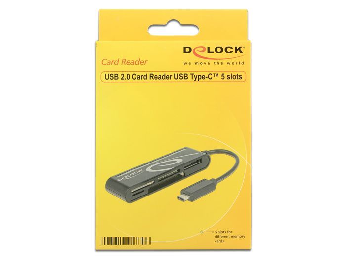DeLock USB 2.0 USB Type-C male 5 Slots Card Reader Black