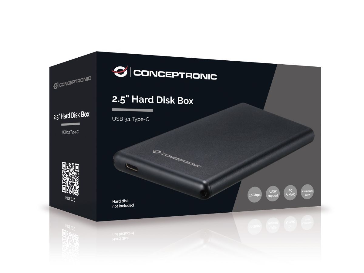 Conceptronic 2.5" USB 3.2 SATA HDD/SSD Enclosure Black