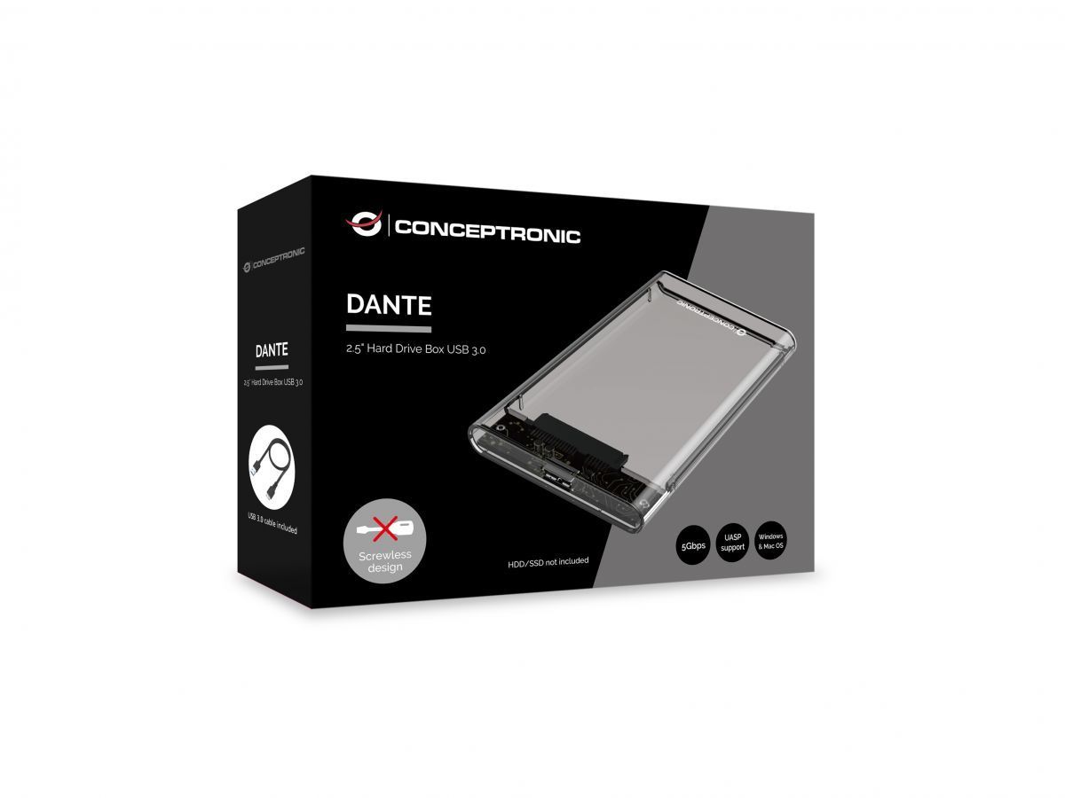 Conceptronic 2,5" USB 3.0 SATA HDD/SSD Enclosure Transparent