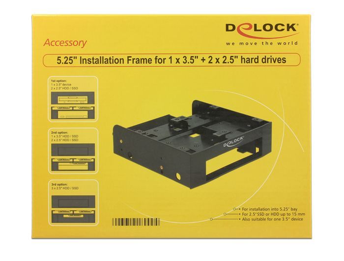 DeLock 5.25″ Installation Frame for 1 x 3.5″ + 2 x 2.5″ hard drives