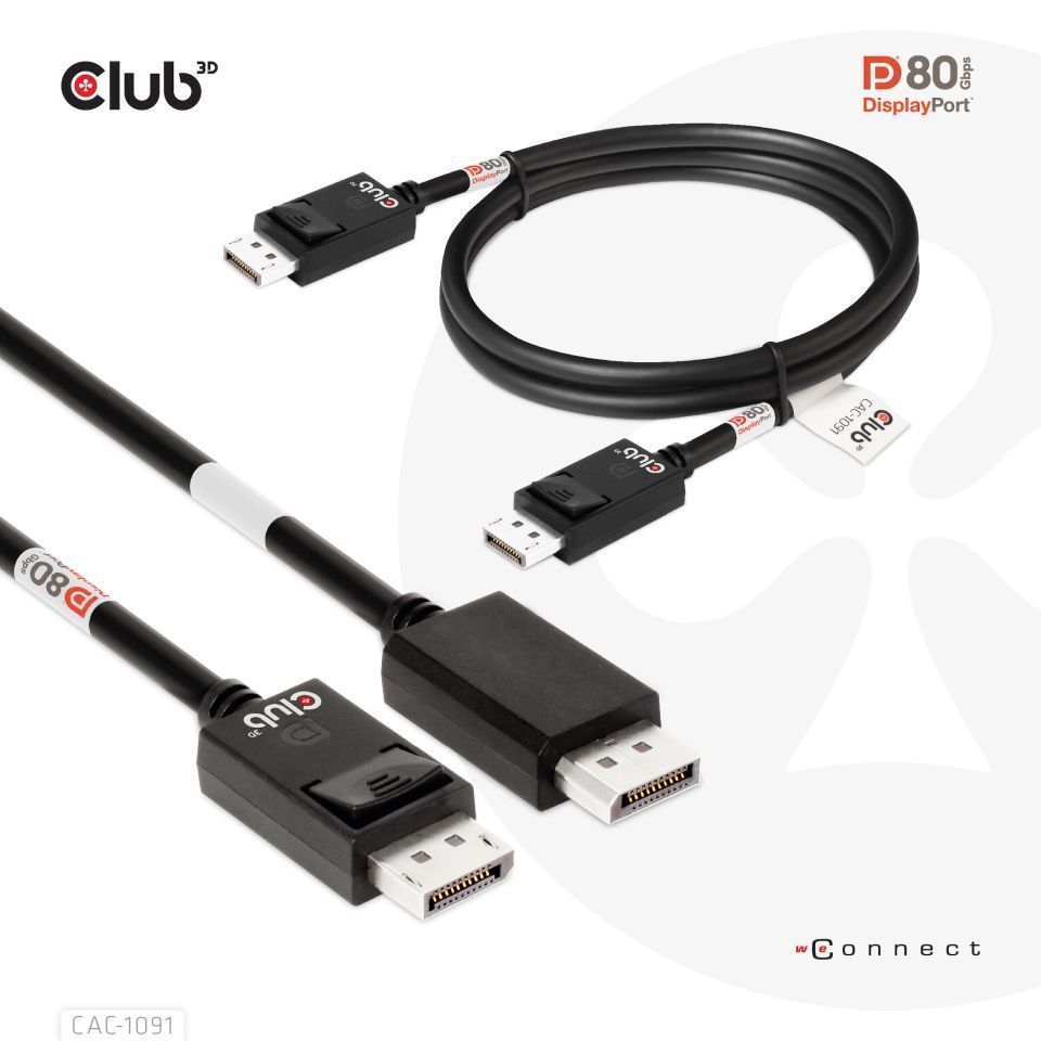 Club3D DisplayPort 2.1 Bi-Directional VESA DP80 4K120Hz 8K60Hz or 10K30Hz Certified Cable 1,2m Black