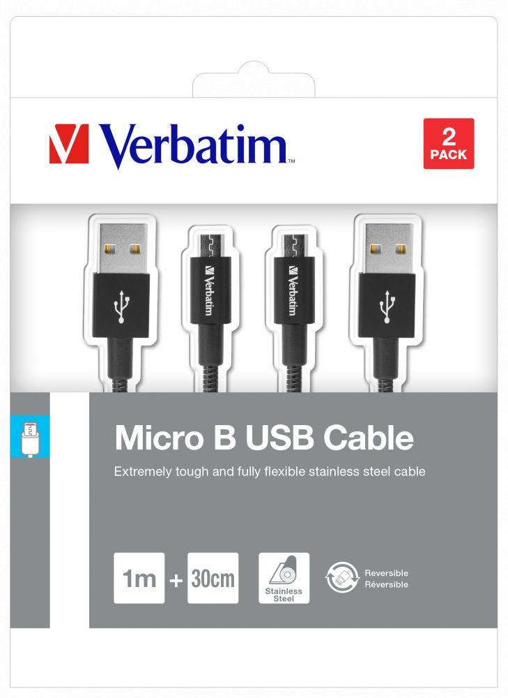 Verbatim Micro USB Sync & Charge Cable Black (2 Pack)