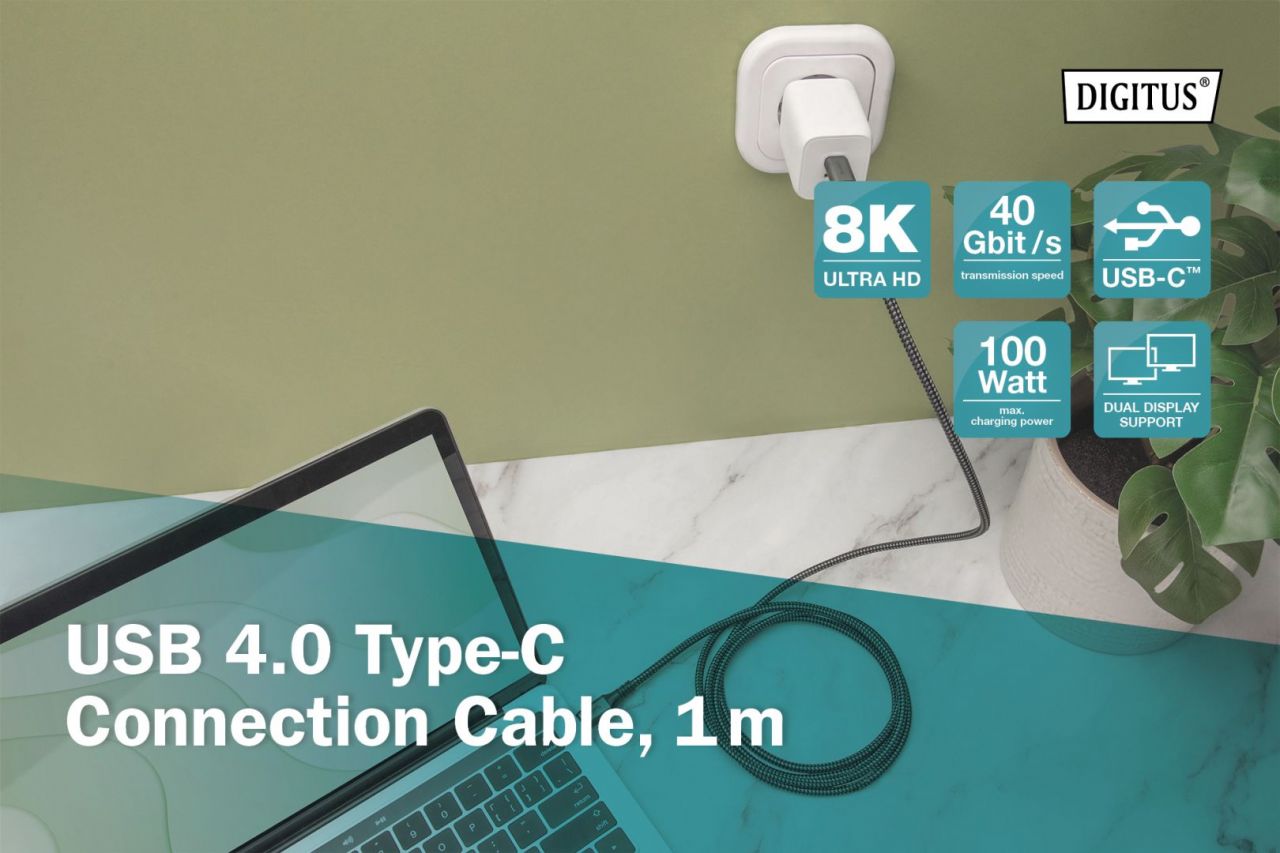 Digitus USB 4.0 Type-C connection cable 1m Black
