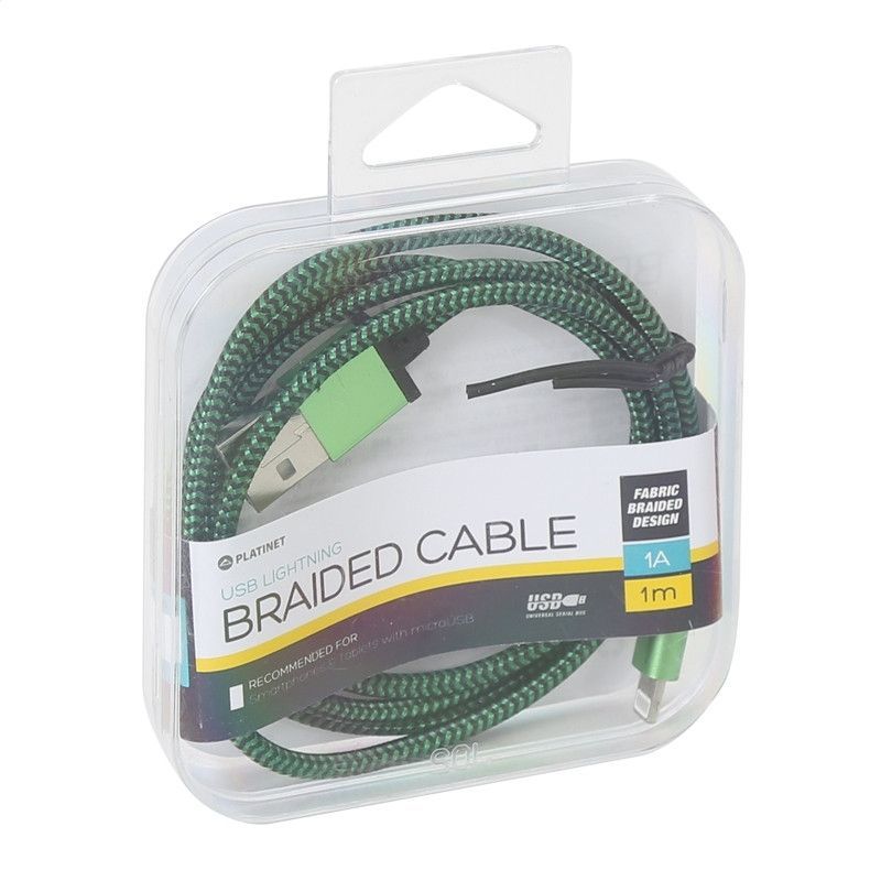 Platinet USB Lightning fabric braided cable 1m Green