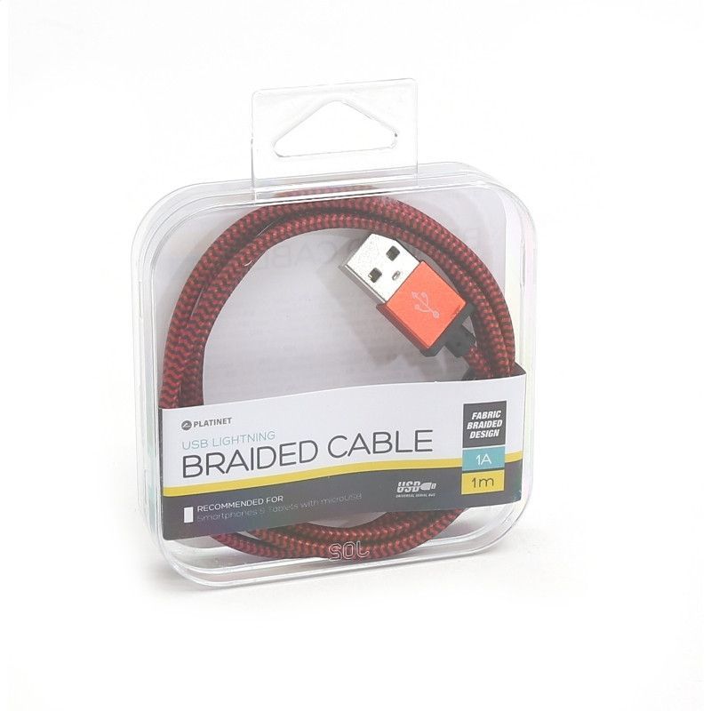 Platinet USB lightning fabric braided cable 1m Red