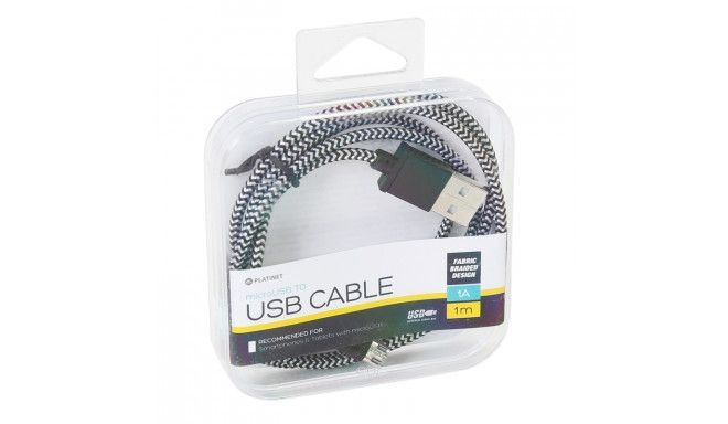 Platinet micro USB to USB fabric braided cable 1m Black