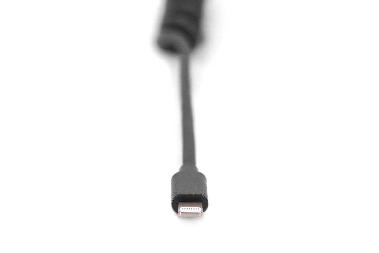 Digitus USB 2.0 USB A to Lightning Spiral Cable 1m Black