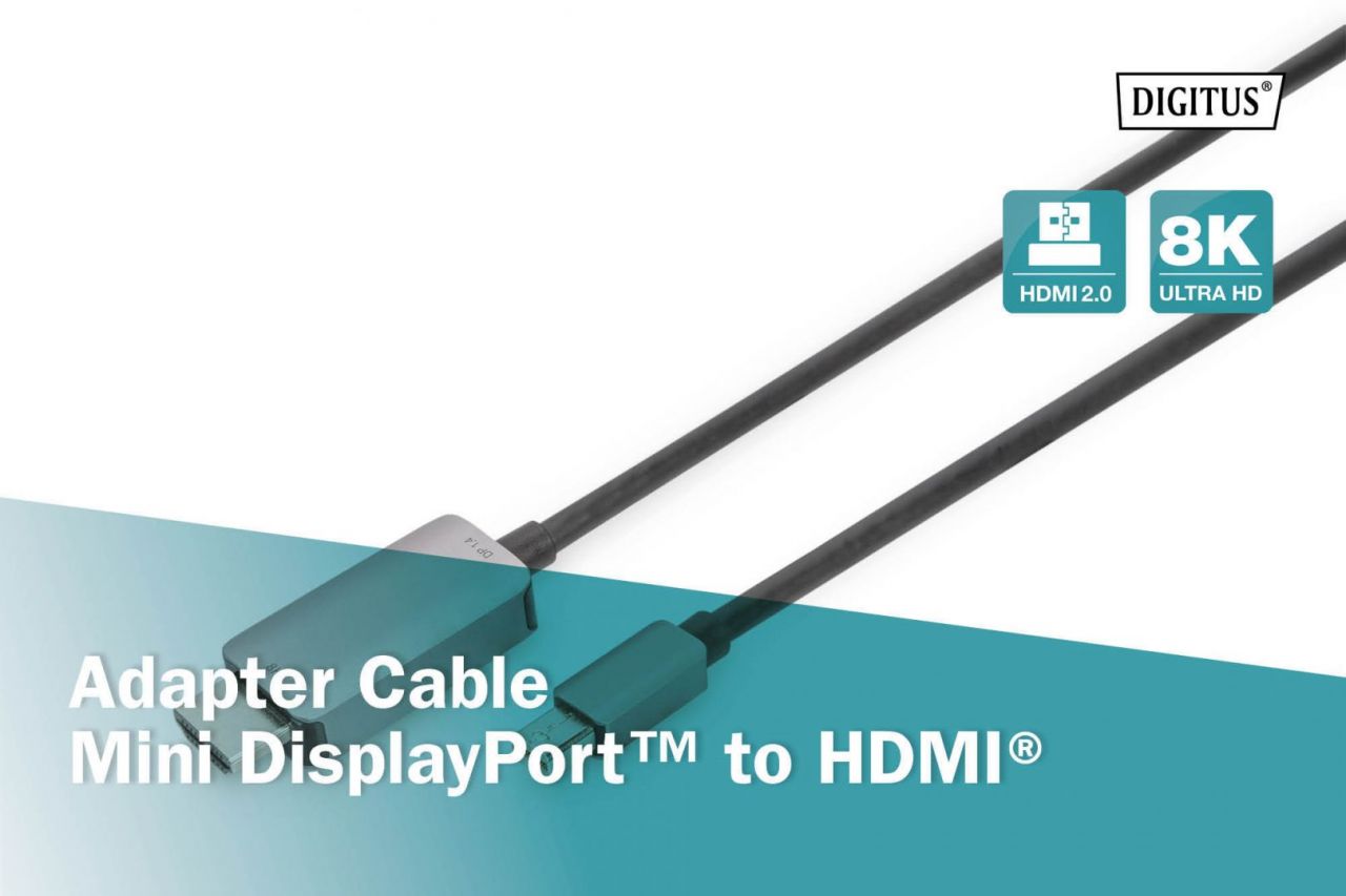 Digitus 8K Mini DisplayPort Adapter Cable Mini DP - HDMI Type A 1m Black