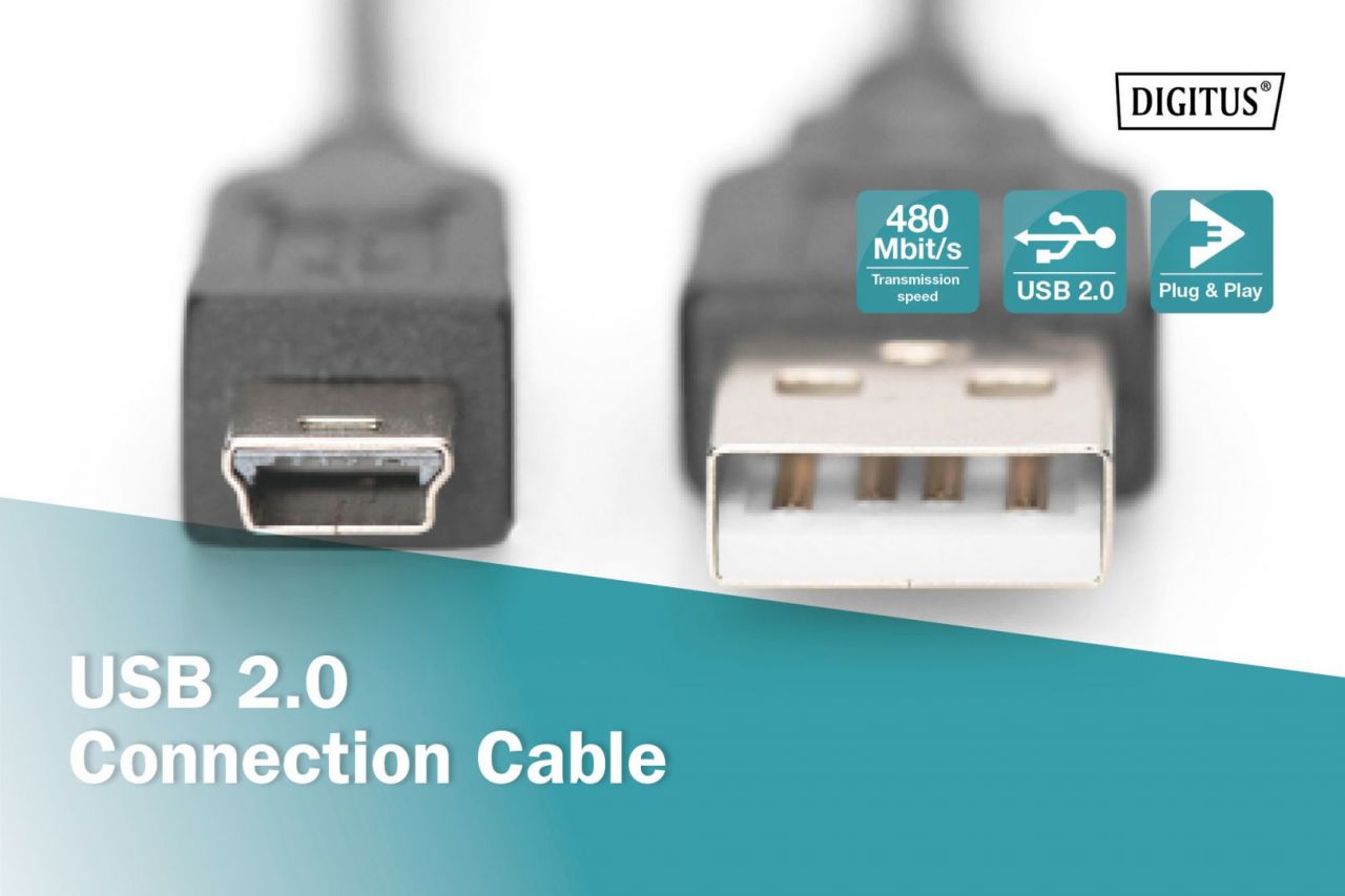 Digitus USB 2.0 connection cable type A-mini B 3m Black