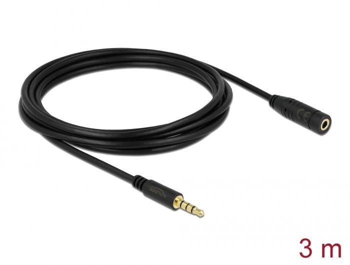 DeLock Stereo Jack Extension Cable 3.5mm 4 pin male to female 3m Black