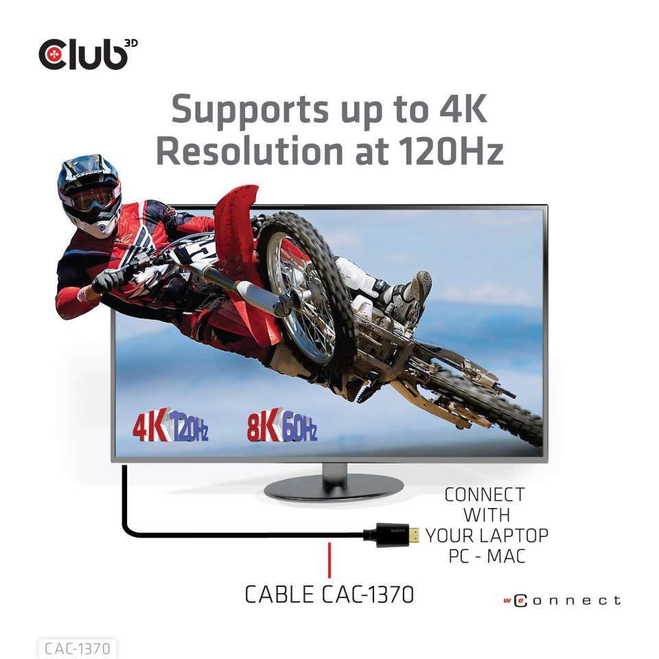 Club3D Ultra High Speed HDMI 4K120Hz, 8K60Hz Certified Cable 48Gbps M/M 1,5m Black