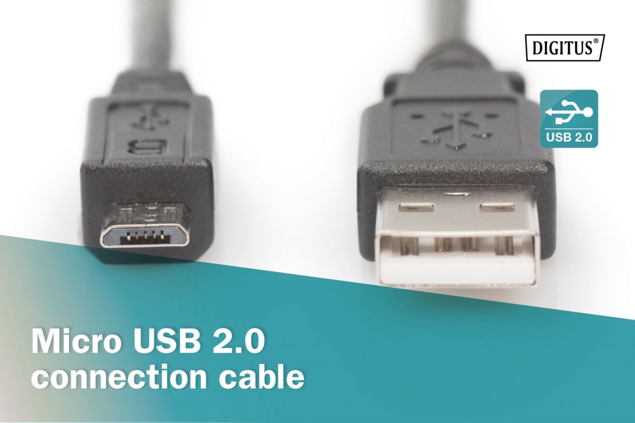 Assmann USB connection cable, type A - micro B 1m Black
