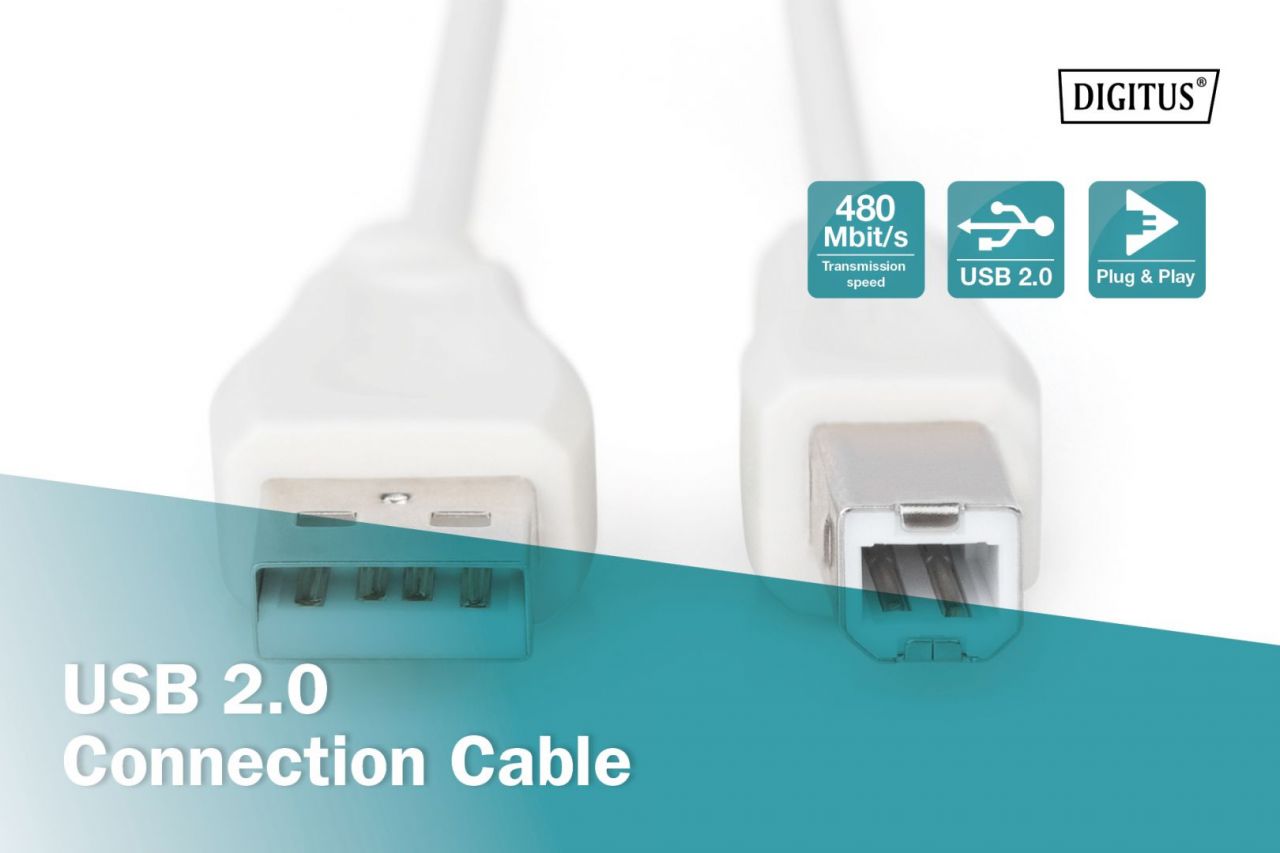Assmann USB 2.0 connection cable, type A - B 1m Beige