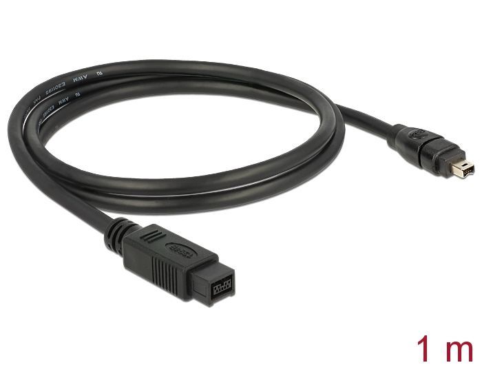 DeLock FireWire 9 pin male > 4 pin male 1m cable Black