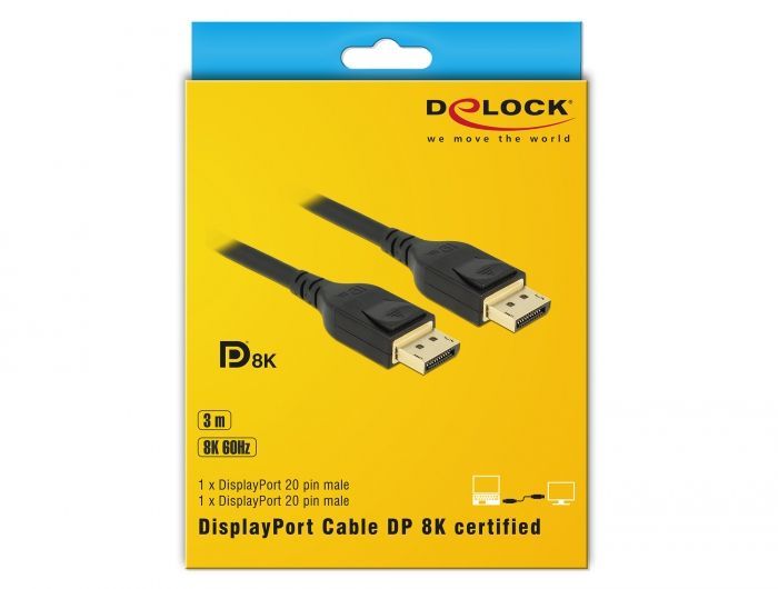 DeLock DisplayPort cable 8K 60 Hz 3m DP 8K certified Black