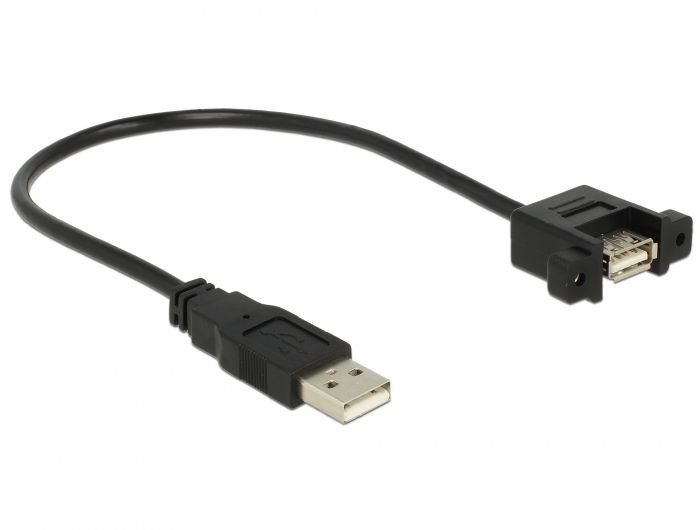 DeLock USB 2.0 Type-A male > USB 2.0 Type-A female panel-mount cable 0,25m Black