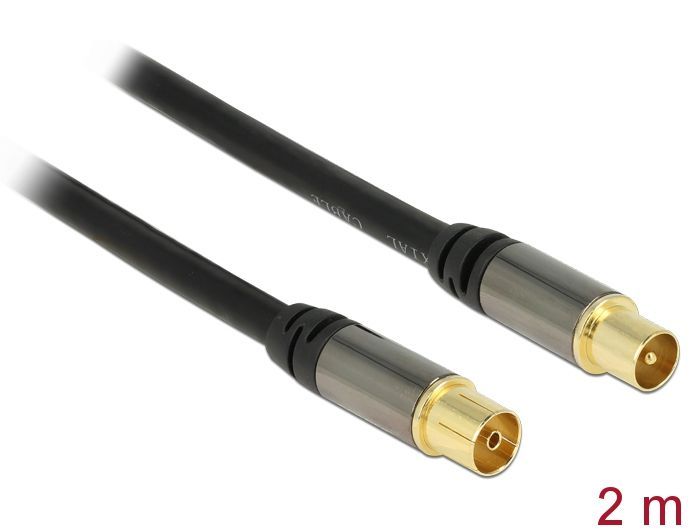 DeLock Antenna Cable IEC Plug > IEC Jack RG-6/U 2m Black