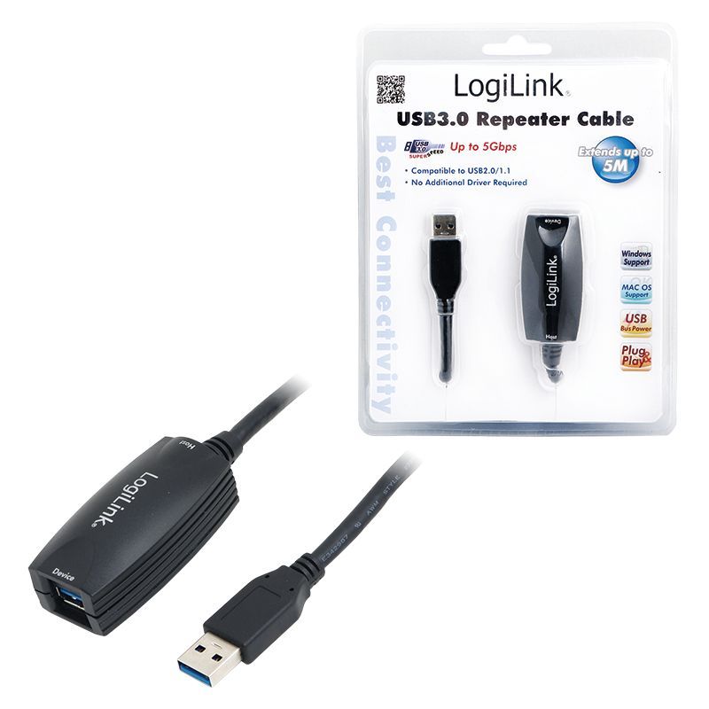Logilink USB3.0 Repeater cable 5m Black