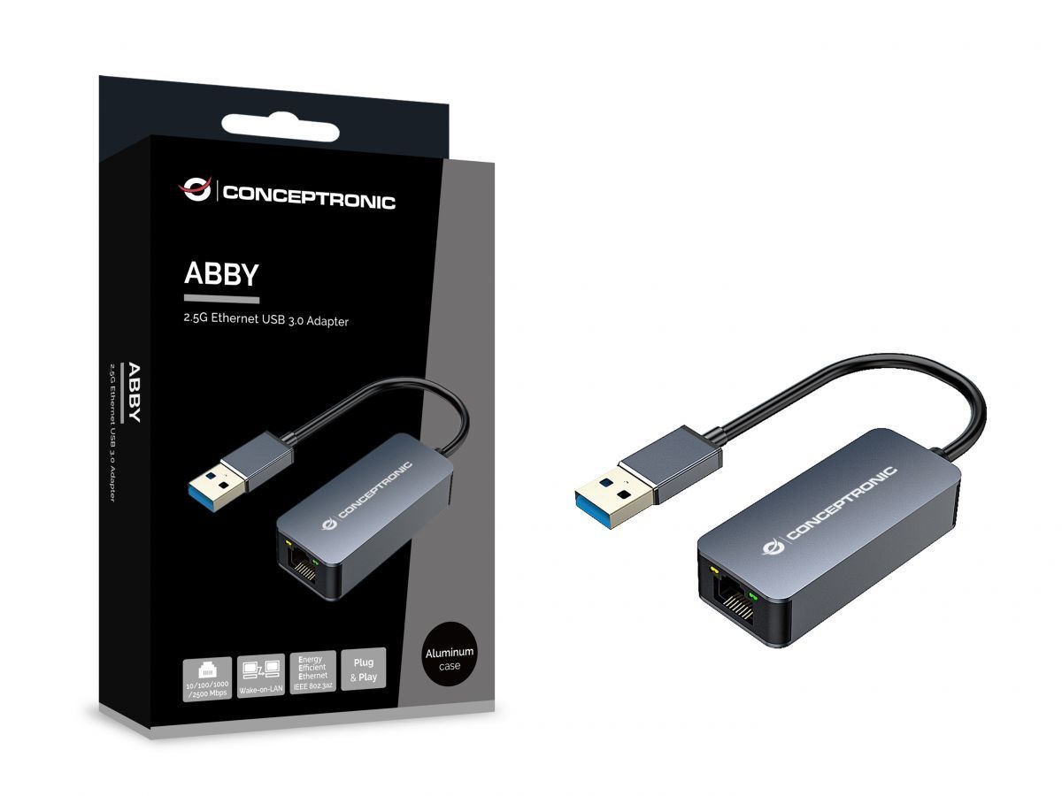 Conceptronic ABBY12G 2.5G Ethernet USB3.0 Adapter, Wake-on-LAN, Compatible with Nintendo Switch