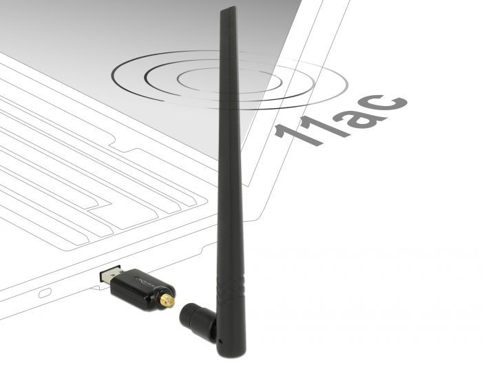 DeLock USB 3.0 Dual Band WLAN ac/a/b/g/n Stick 867 + 300 Mbps with external antenna