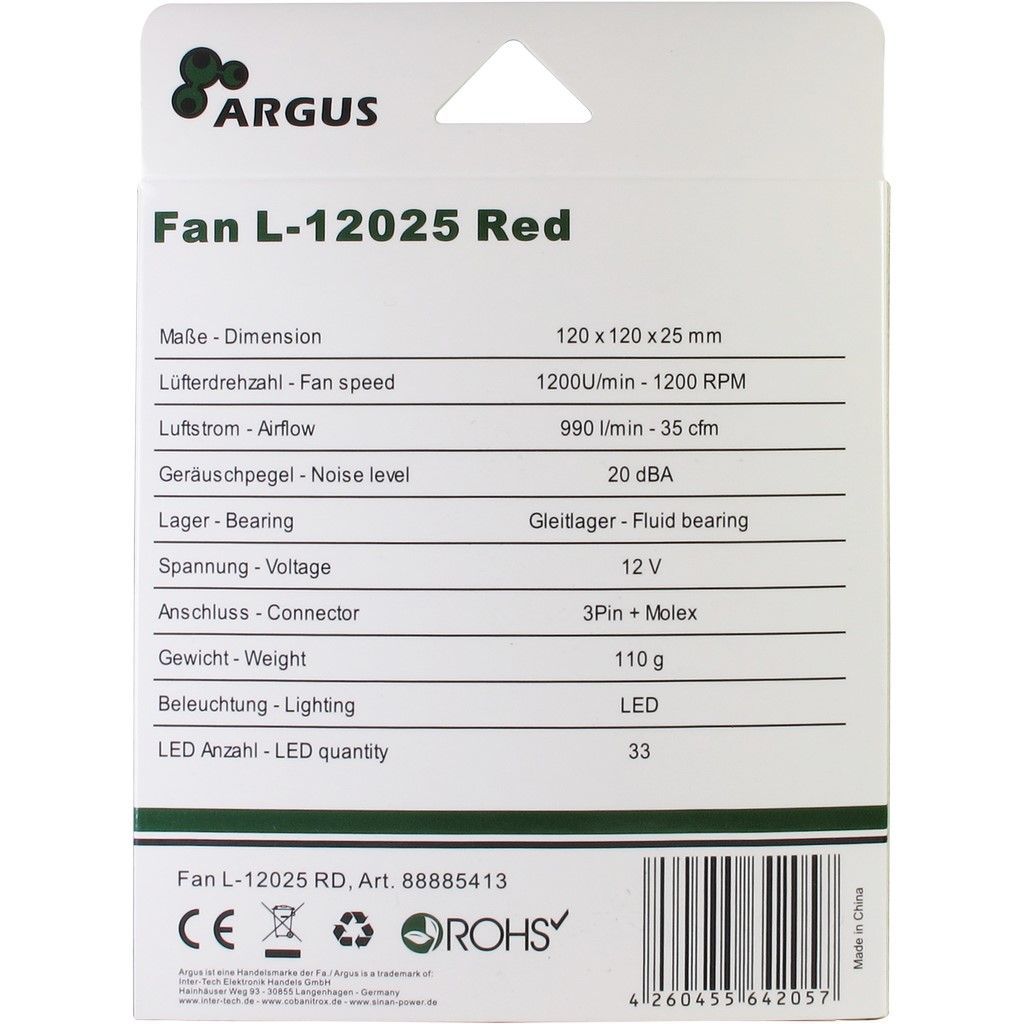 Inter-Tech Argus L-12025 120mm Red