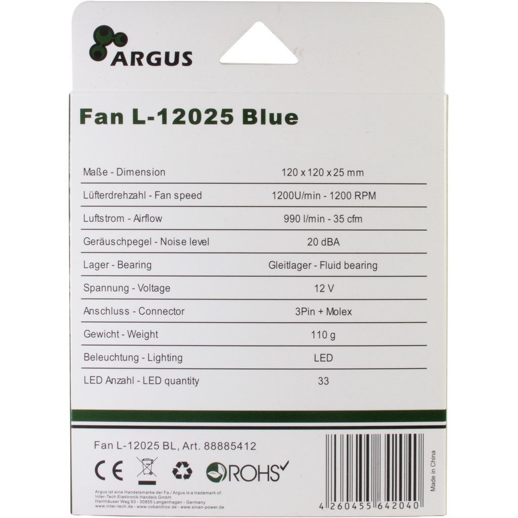 Inter-Tech Argus L-12025 120mm Blue