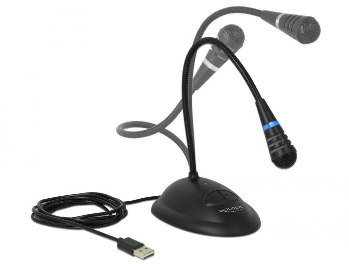 DeLock USB Gooseneck Microphone with base and mute + on / off button Black