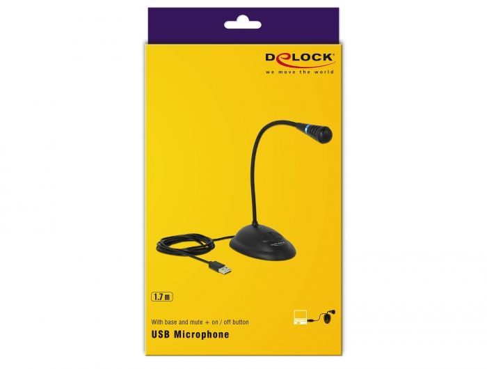 DeLock USB Gooseneck Microphone with base and mute + on / off button Black