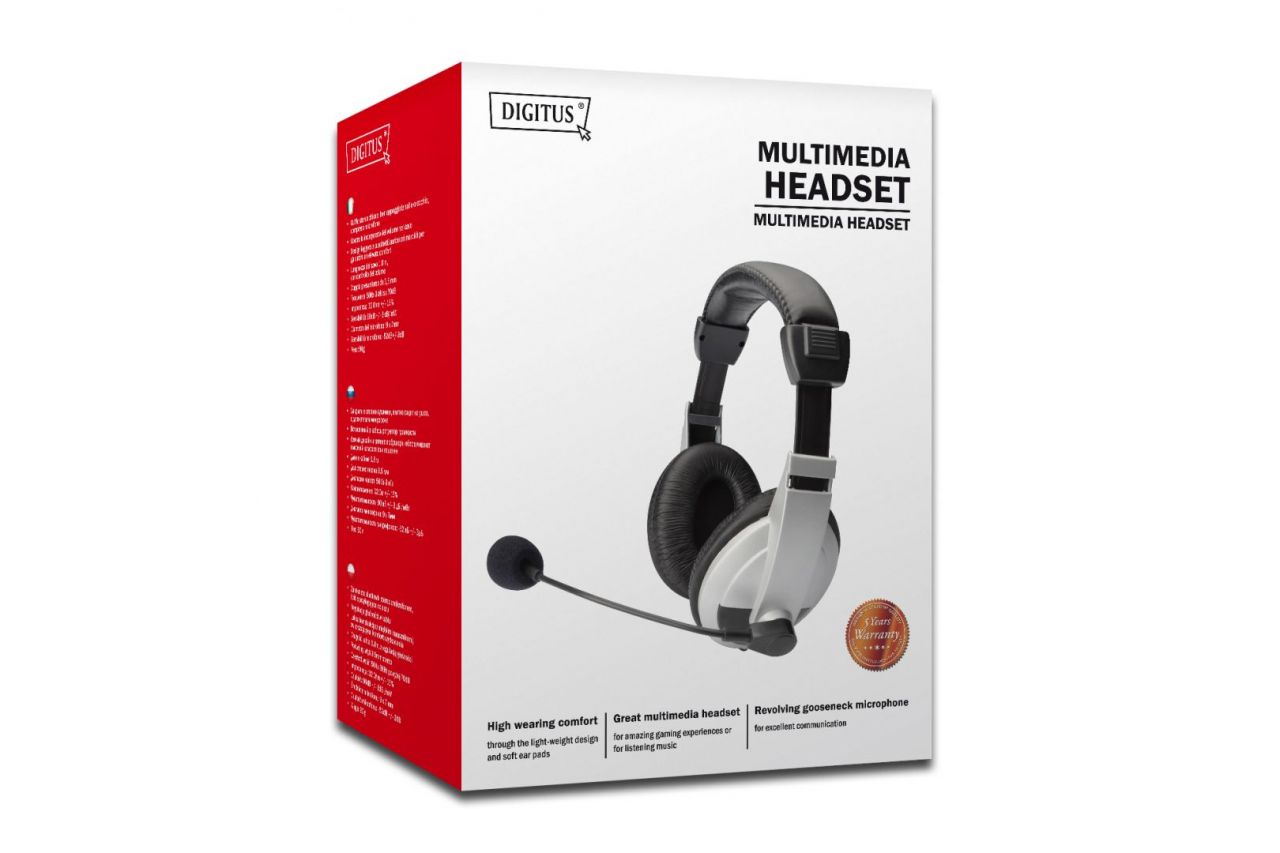 Digitus Stereo Multimedia Headset, with microphone Black
