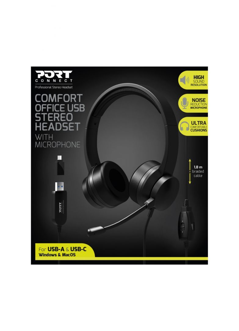 Port Designs Confort Office USB Stereo Headset Black