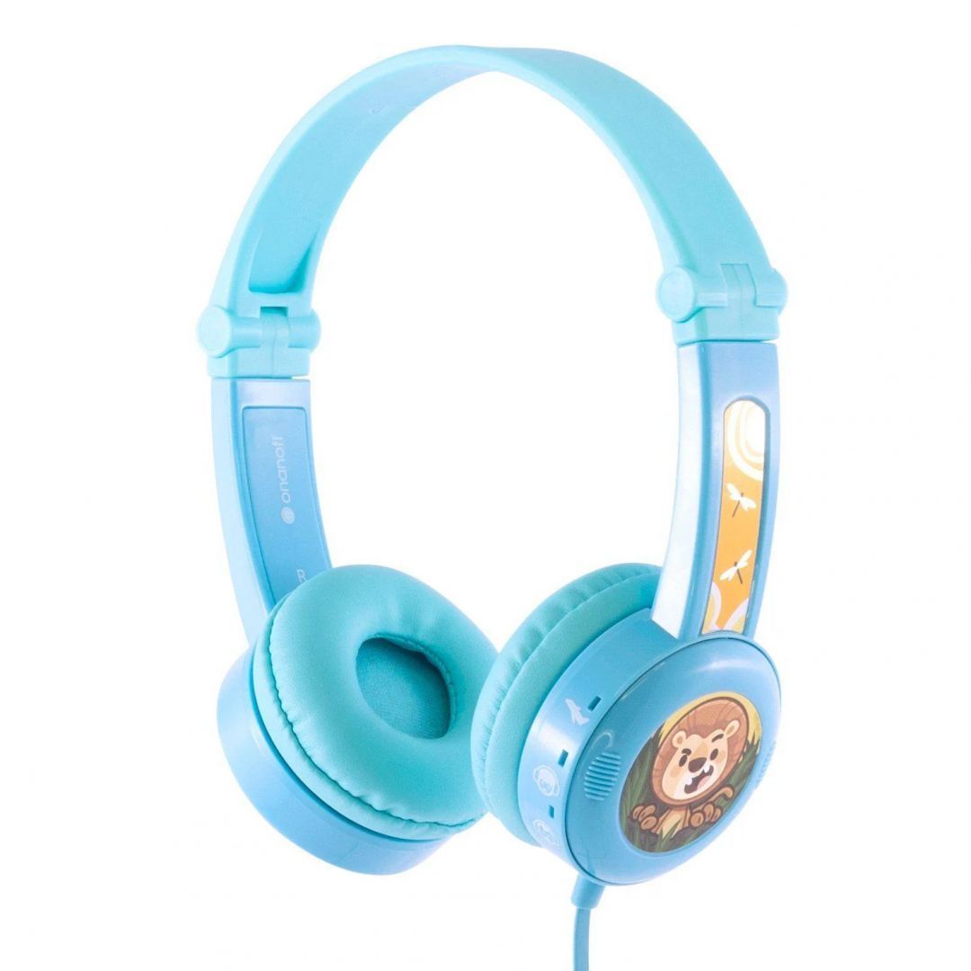 BuddyPhones Travel Headset for Kids Travel Light Blue