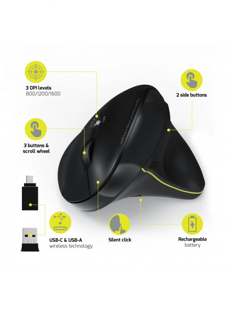 Port Designs Rechargeable Ergonomic Wireless Mouse Black