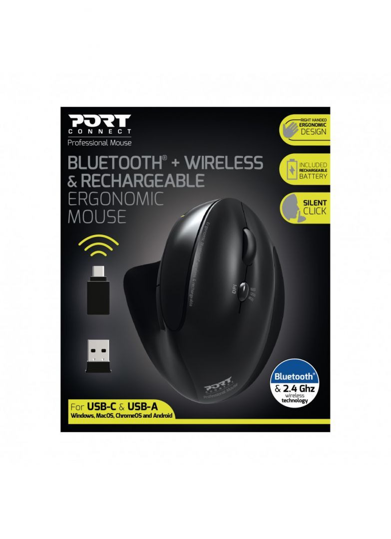 Port Designs Rechargeable Ergonomic Wireless Mouse Black