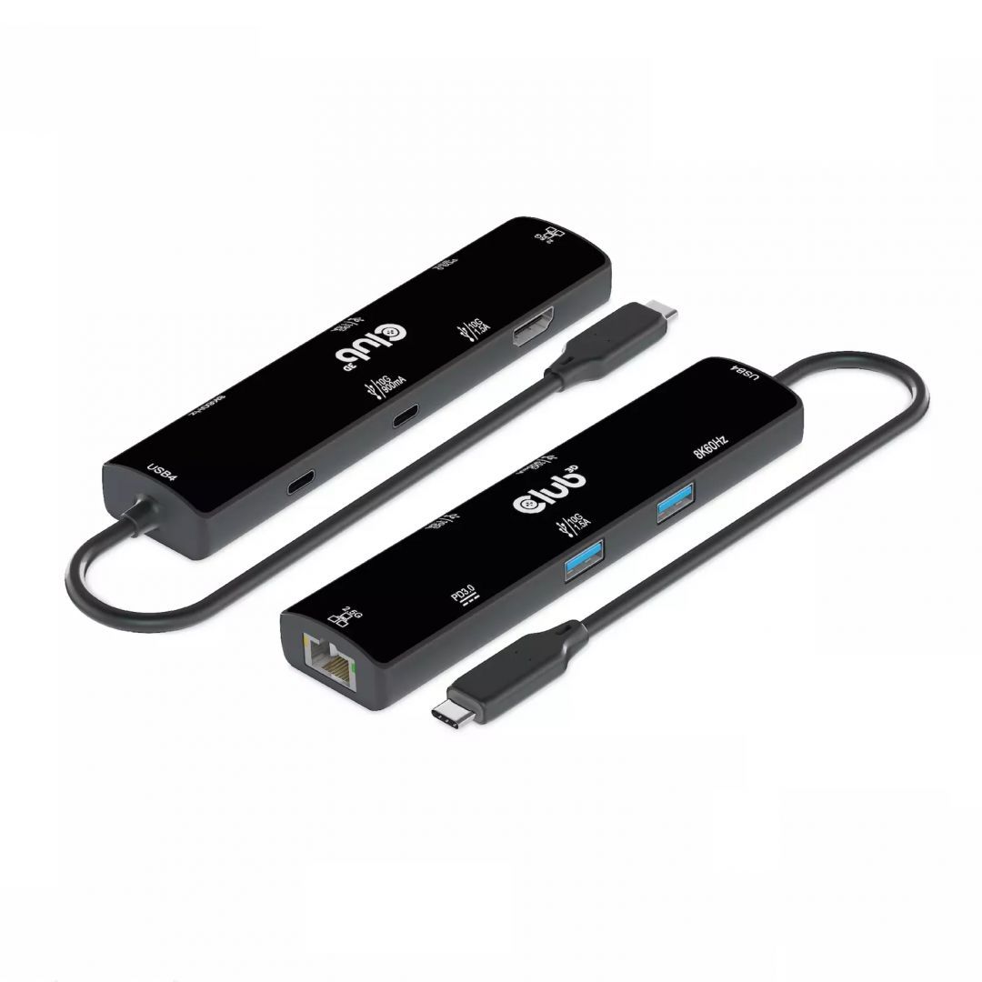 Club3D USB4 Gen3x2 Type-C 6-in-1 Hub with HDMI 8K60Hz or 4K120Hz 2xUSB Type-A(10G) Ethernet RJ45(2.5G) and 2xUSB Type-C 1x Data(10G) and 1xPD3.0 charging 100 watt