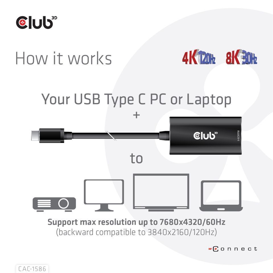 Club3D USB Type C to HDMI adapter cable Black