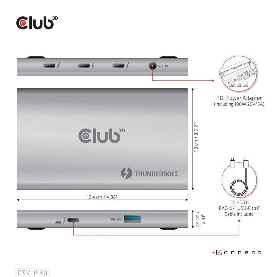 Club3D ADA Club3D Thunderbolt™4 Portable 5-in-1 Hub with Smart Power