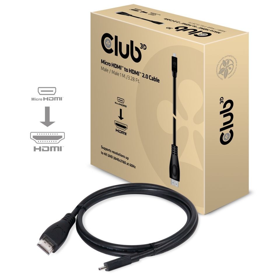 Club3D Micro HDMI to HDMI cable 1m Black