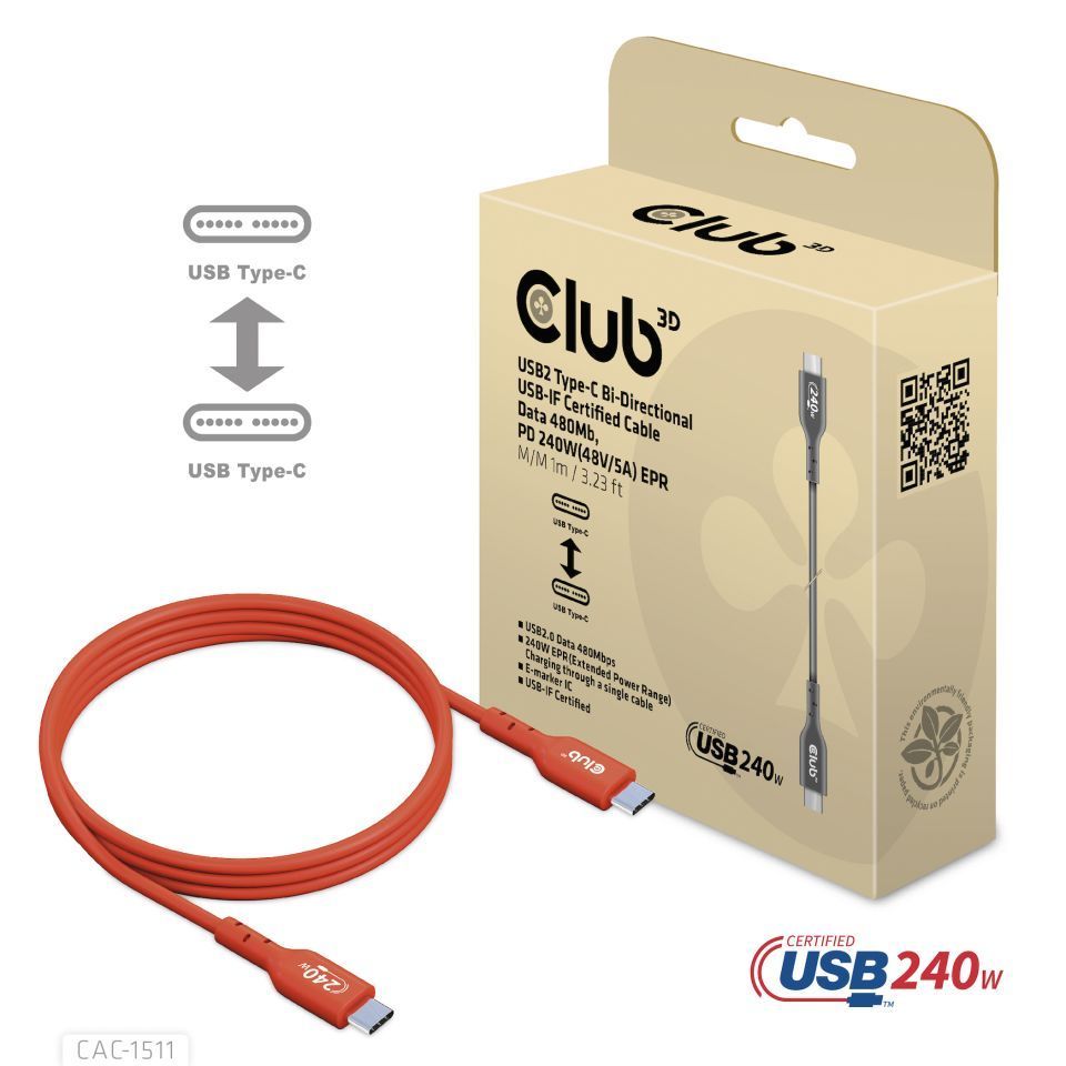 Club3D USB2 Type-C cable 1m Red