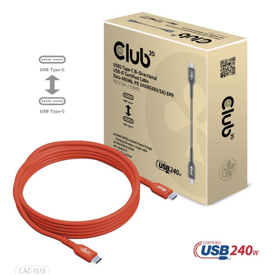 Club3D USB2 Type-C cable 3m Red