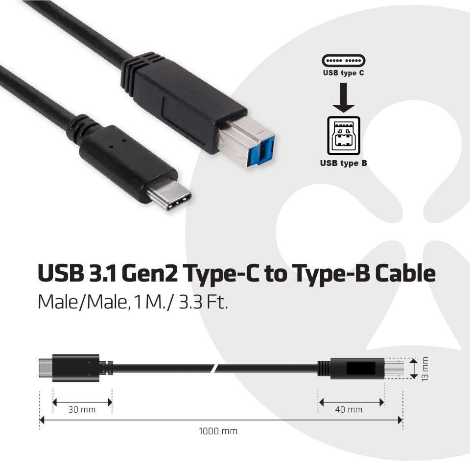 Club3D USB 3.1 Type-C to Type-B cable 1m Black
