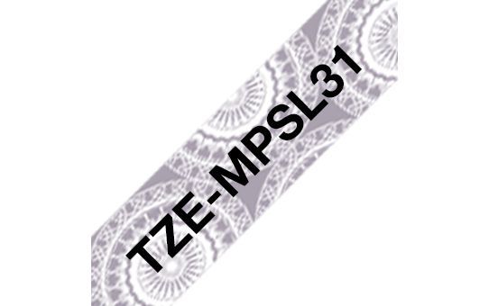 Brother TZe-MPSL31 laminált P-touch szalag (12mm) Black on Silver Lace Pattern - 4m