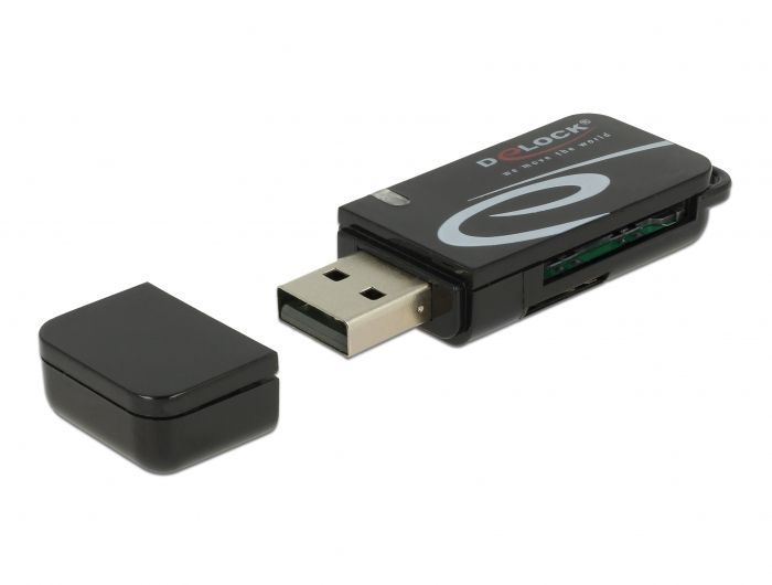 DeLock Mini USB 2.0 with SD and Micro SD Slot Card Reader Black