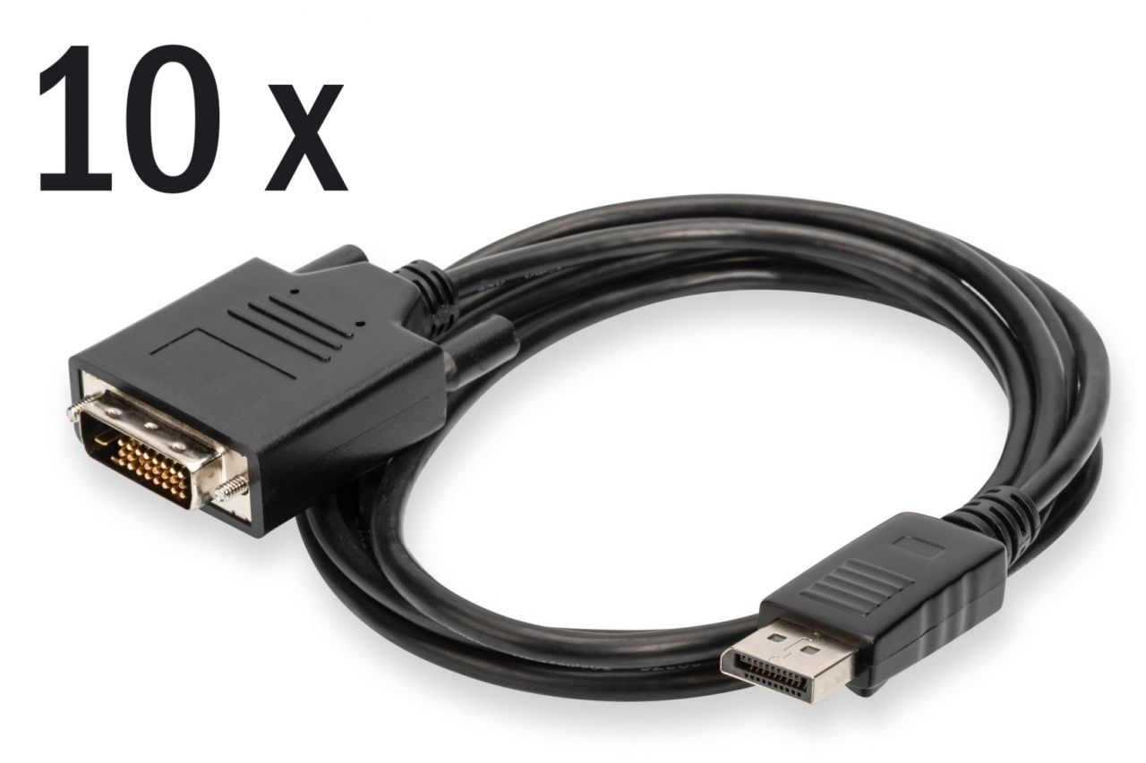 Assmann DisplayPort adapter cable, DP - DVI-D (Dual Link) (24+1) 2m Black (10-pack)
