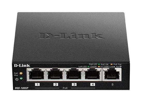 D-Link DGS-1005P 5‑Port Desktop Gigabit PoE+ Switch