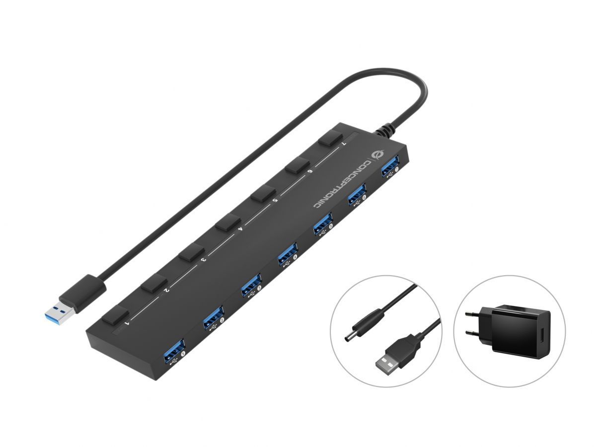 Conceptronic HUBBIES19BP 7-portos USB3.0 HUB Black