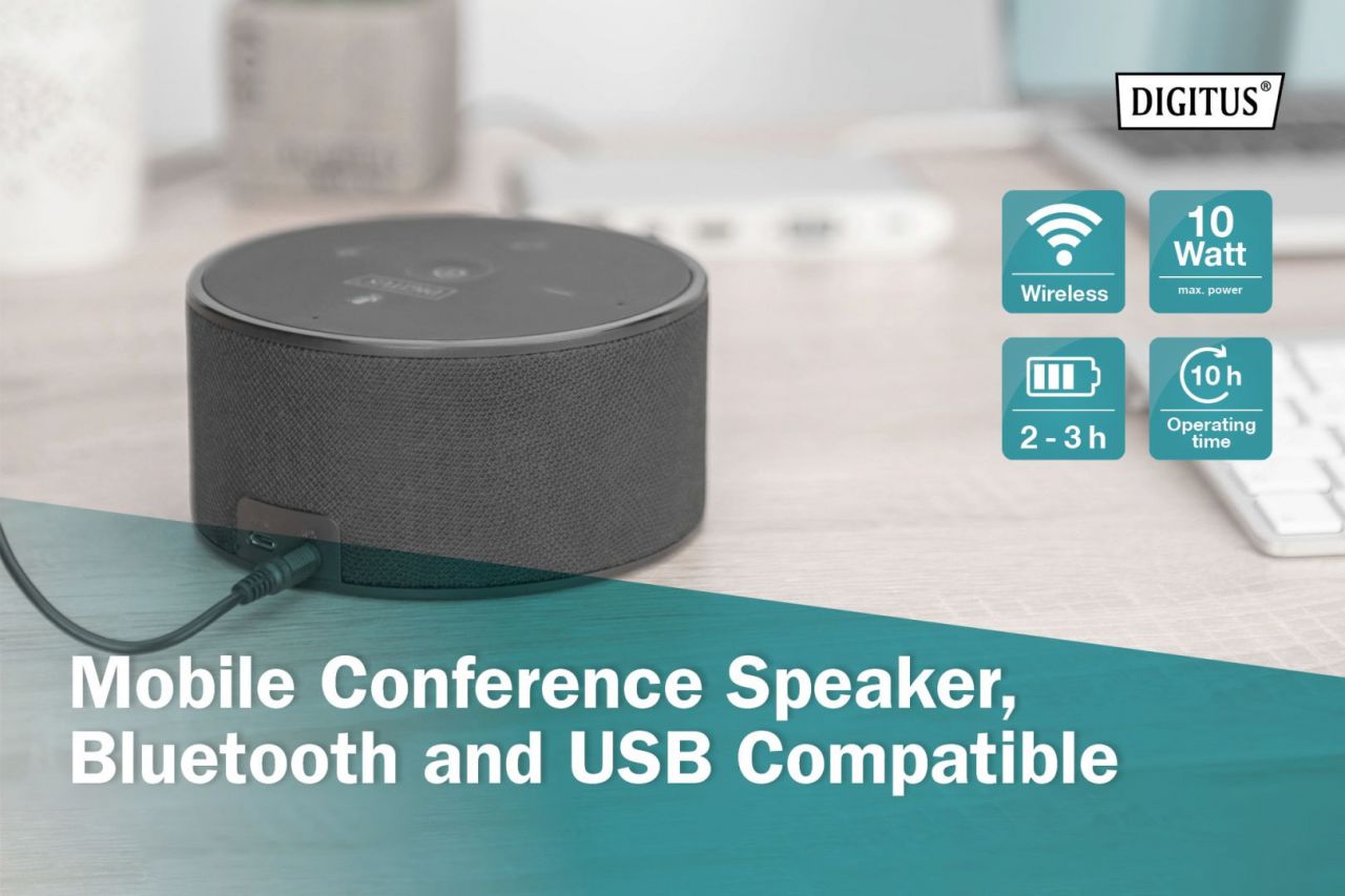 Digitus Mobile Conference Speaker Bluetooth and USB comptible Black