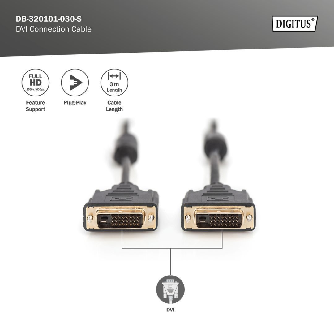 Digitus DVI connection cable 3m Black
