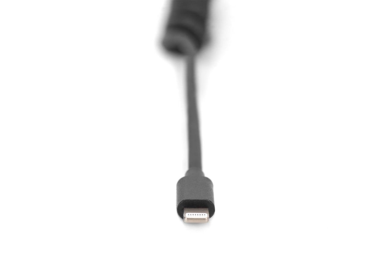 Digitus USB 2.0 USB C to Lightning Spiral Cable 1m Black