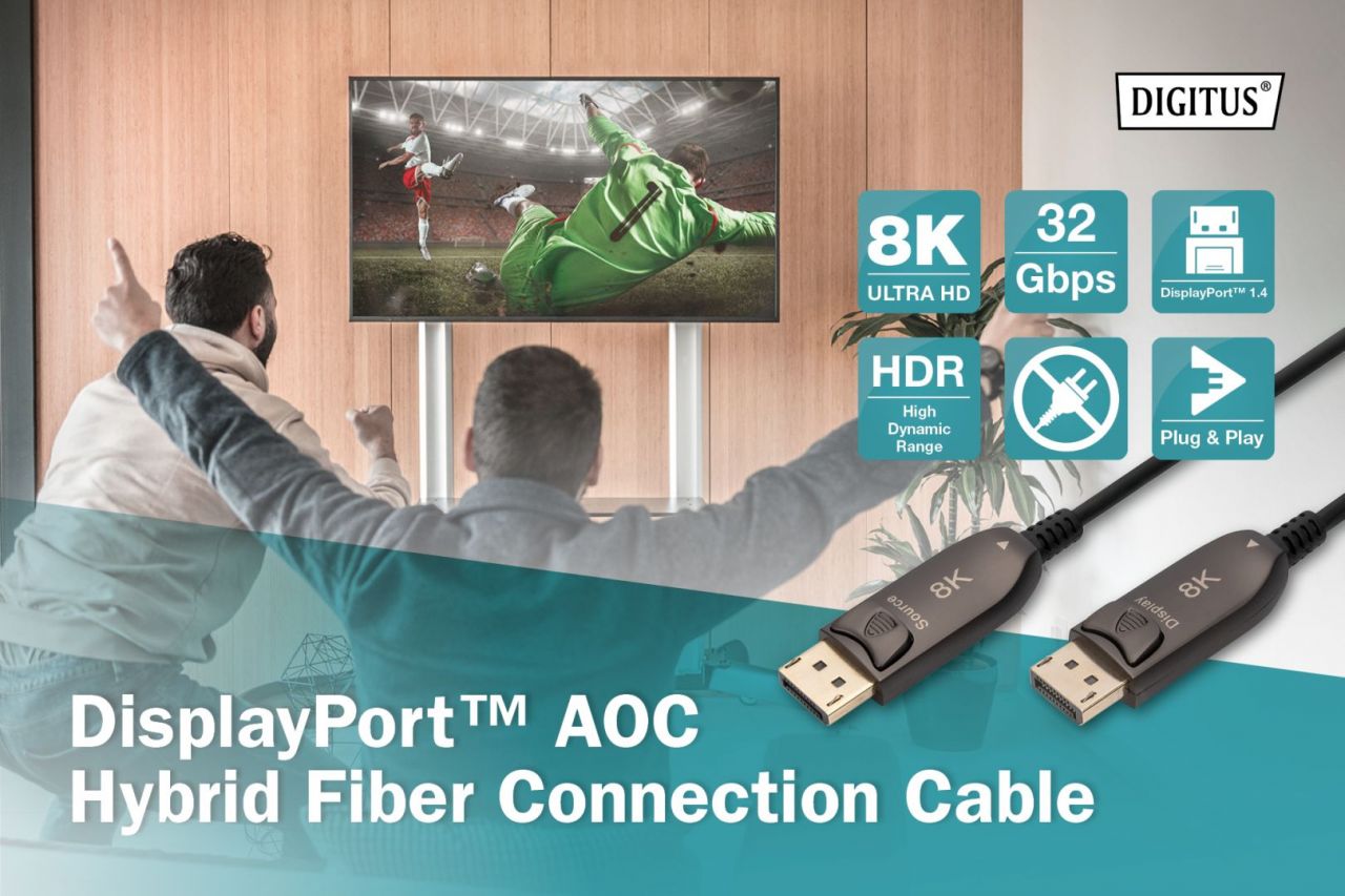 Digitus DisplayPort AOC Hybrid Fiber Optic Cable UHD 8K 20m Black